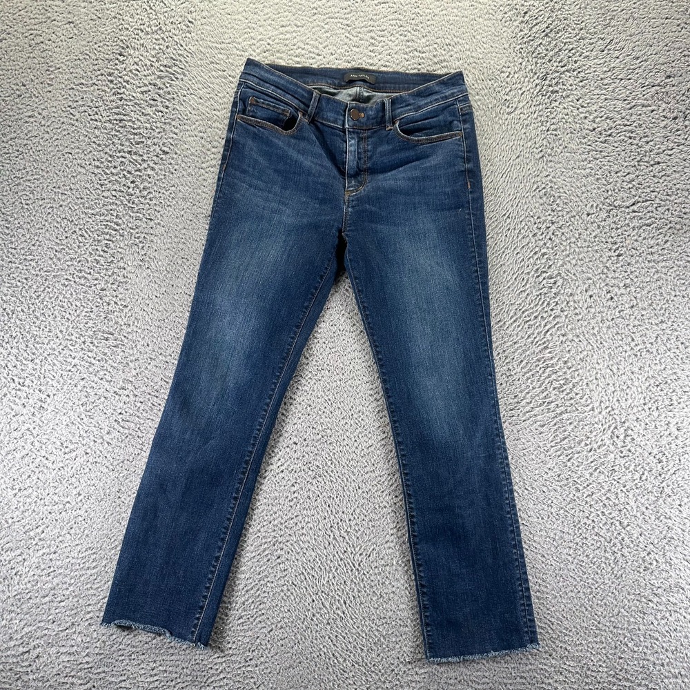 Ann Taylor Jeans Womens 2 Blue Cotton‎ Denim Cropped Slim Fit Frayed Hem Stretch